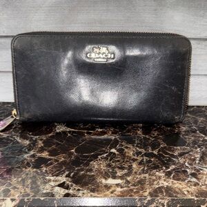 Coach Black Leather Zipper Wallet - PROJECT